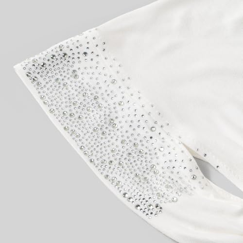 Muslim Hijab Undercap Rhinestone Embellished Turban Head Wrap for Women Jersey Inner Cap with Ear Holes - color: White