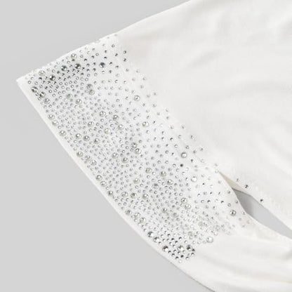 Muslim Hijab Undercap Rhinestone Embellished Turban Head Wrap for Women Jersey Inner Cap with Ear Holes - color: White