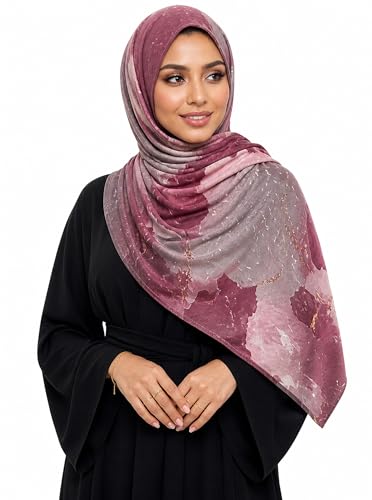 Printed Jersey Cotton Scarf for Women, Stretch Soft Hijab, Lightweight Breathable Head Wrap for All Seasons - color: Mctlp2538-g Pattern