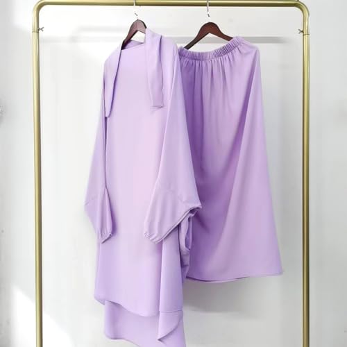 ODIZLI Two Pieces Jilbab and Dress for Muslim Women Long Khimar and Skirt Available for Prayer - color: Light Purple