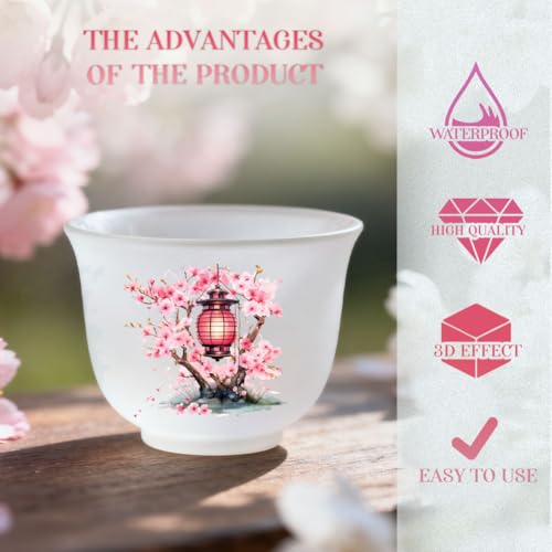 20 Pcs Oriental Courtyard UV DTF Cup Wraps, 4.3 x 9.4 Inch Cherry Blossom UV DTF Transfer Stickers Flower Waterproof Rub on Transfer Decals for 16OZ Glass Bottle Vase Furniture Crafts - style: Oriental Courtyard