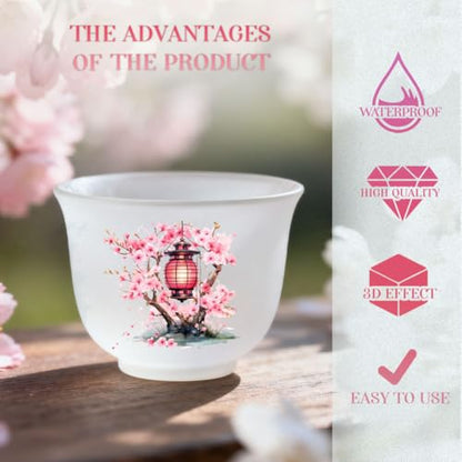 20 Pcs Oriental Courtyard UV DTF Cup Wraps, 4.3 x 9.4 Inch Cherry Blossom UV DTF Transfer Stickers Flower Waterproof Rub on Transfer Decals for 16OZ Glass Bottle Vase Furniture Crafts - style: Oriental Courtyard