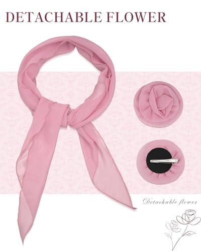 Chiffon Scarf for Women, Removable Flower Neck Scarf Light Soft Fashion Rose Scarves Versatile Headband or Hair Band - color: Dusty Pink