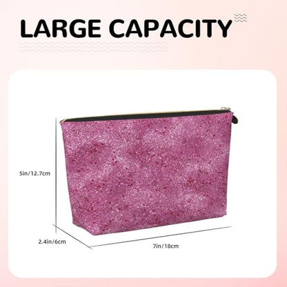 Leather Makeup Bag for Purse, Waterproof Small Toiletry Bag with Zipper, Cute Cosmetic Bags for Women, Pink Glitter with Tiny Travel Pouch - color: Pink Glitter With Tiny