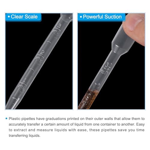 PATIKIL 2ml Pipettes Dropper, 60pcs Plastic Pipettes Disposable Pipette Transfer Pipette Calibrated Plastic Eye Dropper with Scale for Science Laboratory Resin DIY Crafts Art Makeup Oils - size: 2ml