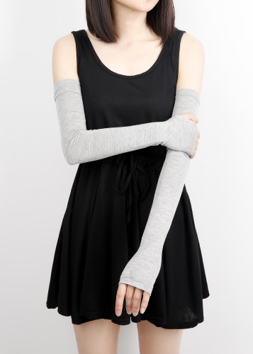 V28 Women Stretchy Long Sleeve Fingerless Gloves - color: Grey