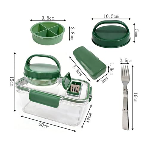 Salad Jar, Portable Salad Container with Leakproof 4 Sauce Cups and Utensil Storage for Lunch Picnic Family Gatherings (Rectangle)