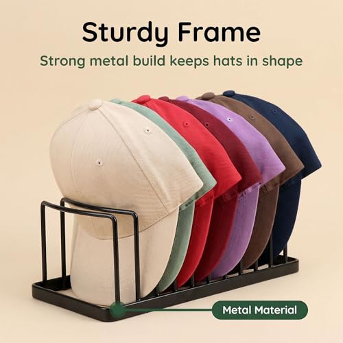 Hat Organizer - Space Saving Hat Stand Holds 10 Caps - Premium Metal Rack for Baseball Caps Display & Organizer - Black - color: Black 1 Pack