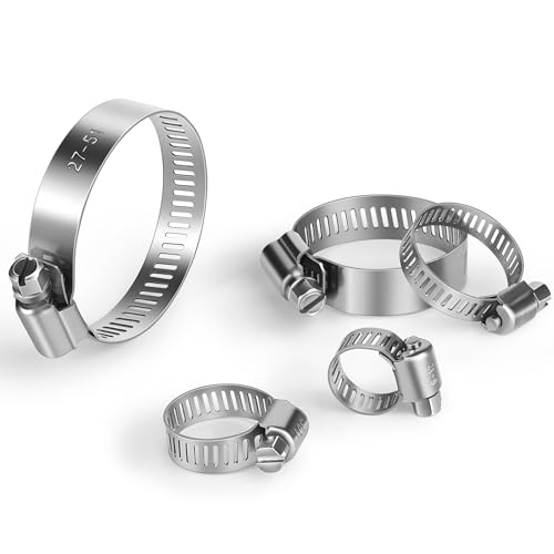 26PCS Stainless Steel Hose Clamps Assortment Kit, 1/4-2 in (6-51 mm) Adjustable Worm Gear Pipe Hose Clamp for Fuel Line, Plumbing, Automotive, Garden, Tube, Radiator, Mechanical Applications