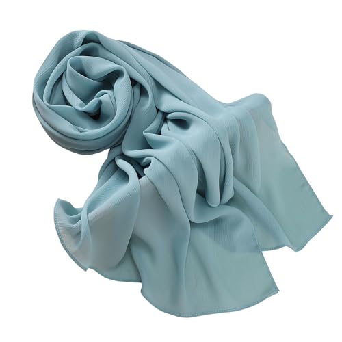 Premium Long Crinkle Chiffon Hijab Scarf for Women, Very Soft Muslim Head Scarfs - color: Gray Blue