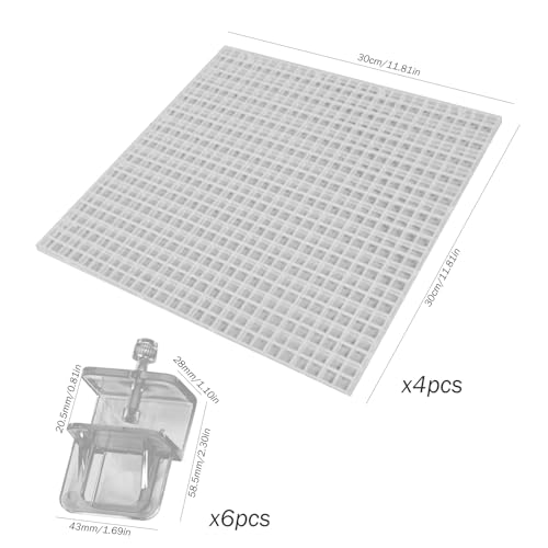 Aquarium Lid 4Pcs 12x12 Gridding Fish Tank Lid Anti-Jump Cat-Proof Aquarium Hood with 6 Clamp Breathable Cuttable Nonopaque Fish Tank Cover