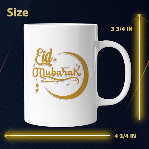 Eid al-Adha Ceramic Mug Set of 6, Eid Mubarak Islamic Gift Cup with Crescent Moon, Stars and Lantern Design, Coffee Mug for Muslim Celebrations, Home or Office Use