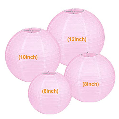 LIHAO Pink Paper Lanterns for Weddings, Birthdays, Parties and Events, 4 Size - 10PCS (6"/ 8"/ 10" /12") - color: Pink
