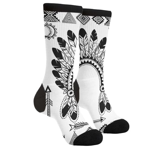 Cute Goldendoodle Unisex Funny Novelty Socks, Funky Crazy Cool Crew Dress Socks - color: Pacific Northwest Native American Art