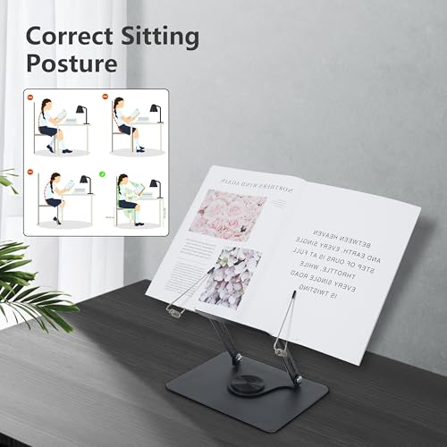 Book Stand for Reading, Multi-Angle & Height Book Holder with 360° Swivel Base, Lightweight Foldable Cookbook Stand for Kitchen, Office, Textbook, Recipe, Music Scores, Kindle, Tablet