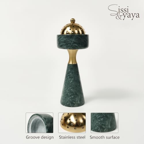 Sissi & yaya Marble Incense Burner with Brass Cover, 11 x 3.8 inches, Multi-Purpose Holder for Cones, Coils and Sticks (Green) - color: Green