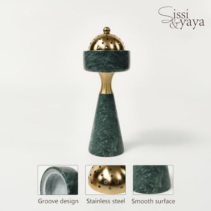 Sissi & yaya Marble Incense Burner with Brass Cover, 11 x 3.8 inches, Multi-Purpose Holder for Cones, Coils and Sticks (Green) - color: Green