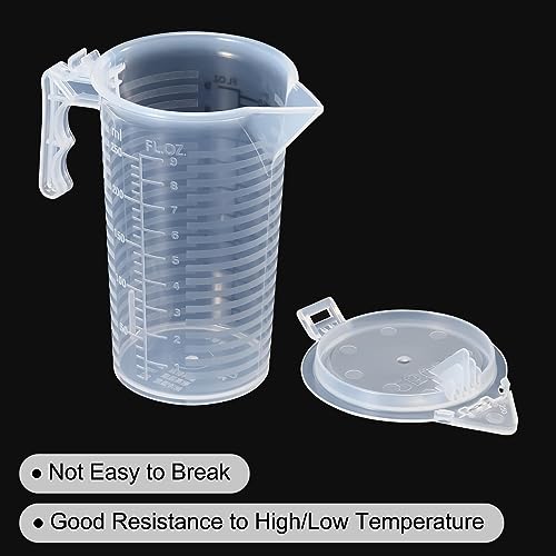 PATIKIL Graduated Beaker, 2 Pack 250ml PP Plastic Liquid Measuring Cup Double Sided Black Graduations with Handle Lid and Spout for Lab Kitchen Home - size: 250ml