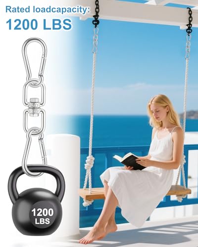 Swing Swivel, Heavy Duty 304-Stainless Steel Swivel Ring, Double Ended Eye Hook with Snap Hooks, Rotating Carabiner Swing Spinner Hanger for Web Tree (Silver, M8 x 1Pack) - color: Silver