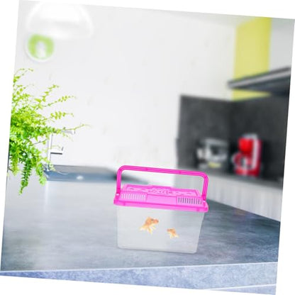 LIOOBO 4Pcs Mini Handheld Fish Tank Portable Pet Carrier with Stable Base Transparent Plastic Aquarium Box for Small Fish Turtles Reptiles Hamsters Versatile Use with Vibrant Lid