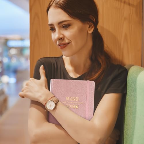2026-2027 Planner - Academic Planner 2026-2027, 26-27 Planner Weekly and Monthly, 5.75" x 8.25", Jul. 2026 - Jun. 2027, Saffiano Leather with Thick Paper, Hardcover, Pen Holder, Back Pocket with Notes Pages - Rose Gold - color: Pink 2