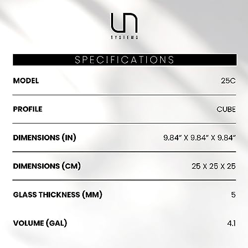Ultum Nature Systems Ultra Clear Rimless Aquarium - Low Iron Glass Fish Tank with 45° Mitered Edges, 5mm-12mm Thick, Leveling Mat Included (25C, Cube, 4 Gallon) - size: [25C] - 4 Gal - 9.84 x 9.84 x 9.84 in