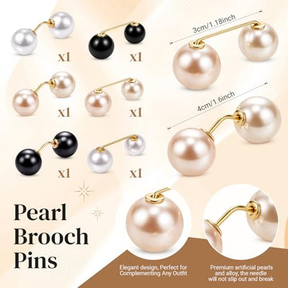 WILLBOND 6 Pcs Artificial Pearl Brooch Pins Sweater Shawl Safety Clips Dress Clips for Women - color: Gold, Black, White