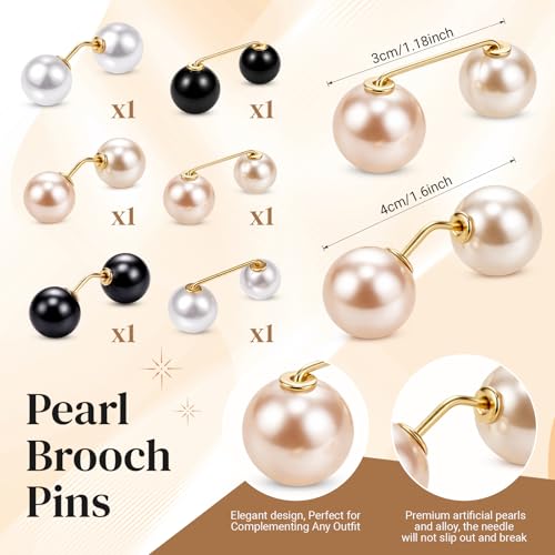 WILLBOND 6 Pcs Artificial Pearl Brooch Pins Sweater Shawl Safety Clips Dress Clips for Women - color: Gold, Black, White