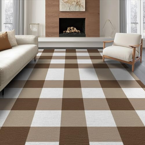 8'x10' Washable Country Buffalo Plaid Large Rug, Tan Non-Shedding Pet Friendly Carpet for King Size Bedroom, Master Suite, Under Bed, Foldable Easy Care Mat | Ref:1910431 - color: Beige/Pattern 32, size: 8' x 10' (Rectangular)