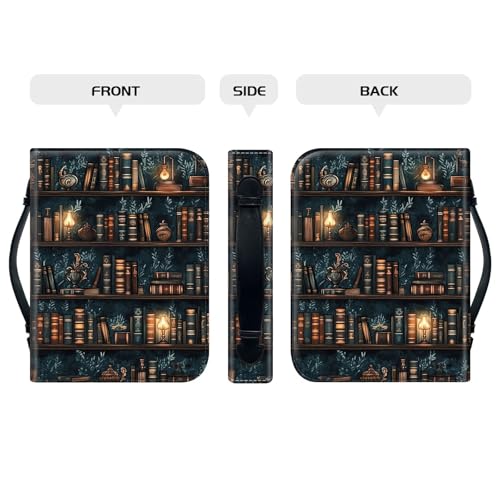 PU Leather Bible Cover with Handle & Pockets, Large Capacity Bible Case, Water-Resistant Scripture Organizer Bag with Bonus Card Holder, Christian Gift for Women & Men, Drawn Bookshelv - color: Drawn Bookshelv