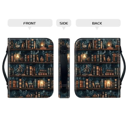 PU Leather Bible Cover with Handle & Pockets, Large Capacity Bible Case, Water-Resistant Scripture Organizer Bag with Bonus Card Holder, Christian Gift for Women & Men, Drawn Bookshelv - color: Drawn Bookshelv