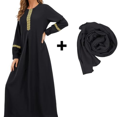 WSPLYSPJY Womens Muslim Abaya Dress Zipper Islamic Robe Pockets Maxi Prayer Clothes with Hijabs - color: Black, size: Small