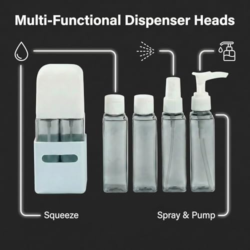 4 in 1 Travel Dispenser Bottle Refillable 4 in 1 Travel Dispenser 60ml Travel Bottles Leakproof Travel Size Containers for Toiletries Shampoo Lotion Blue - color: Blue