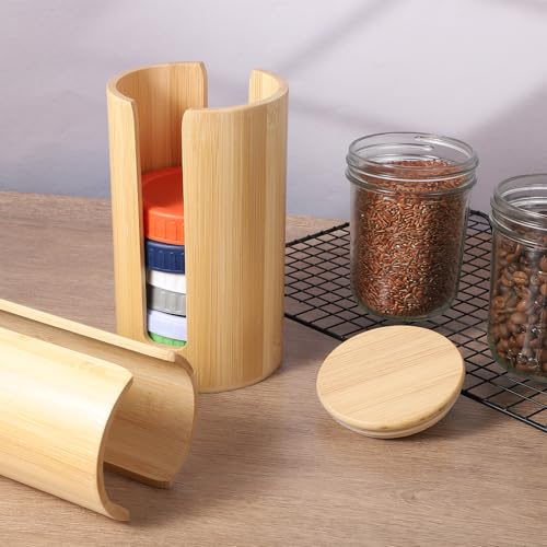 2Pcs Mason Jar Lid Organizer, Bamboo Vertical Storage Holder, Mason Jar Accessories, Bamboo Storage Holder for Home Kitchen Organization & Tumbler Lids (Wide Mouth & Regular Mouth) - size: Wide Mouth & Regular Mouth