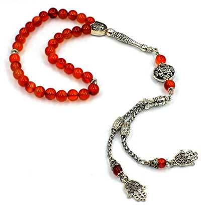 Stylist Prayer Beads (8 mm-33 Beads) Tesbih-Tasbih-Tasbeeh-Misbaha-Masbaha-Subha-Sebha-Sibha-Rosary-Worry Beads (Red Agate Stone) - color: Red Agate Stone