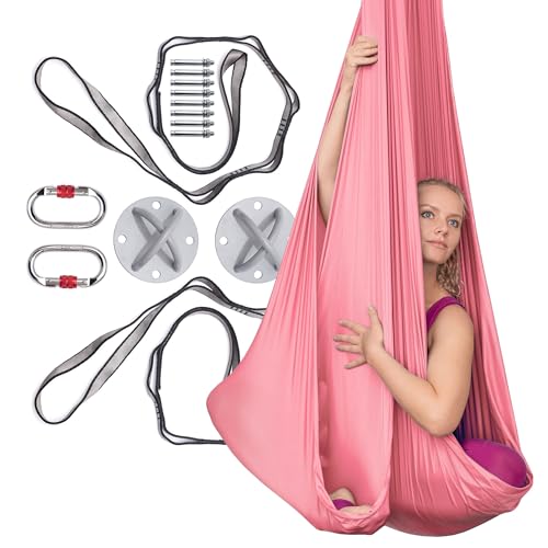 AyuHome Aerial Silks Kit for Home - Premium Yoga Swing for Adults with 660 lbs Capacity - Versatile Aerial Yoga Hammock for Gymnastics Training - color: Aerial silk - Pink New