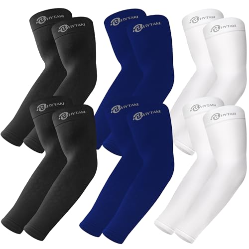 BHYTAKI UV Sun Protection Arm Sleeves, UPF 50 Sports Cooling Arm Compression Sleeves for Men Women Teenager - color: 2 Black+2 White+2 Navy Blue