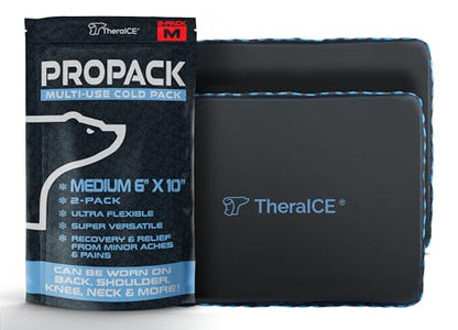 TheraICE PROpack Ice Pack for Injuries, Reusable Soft Multipurpose Cold Gel Ice Pack for Muscular Back Pain, Shoulder, Hip, Knee - Flexible Cold Compress Wrap for Minor Aches & Pains - 6 x 10-2 Pack - size: Medium (Pack of 2)