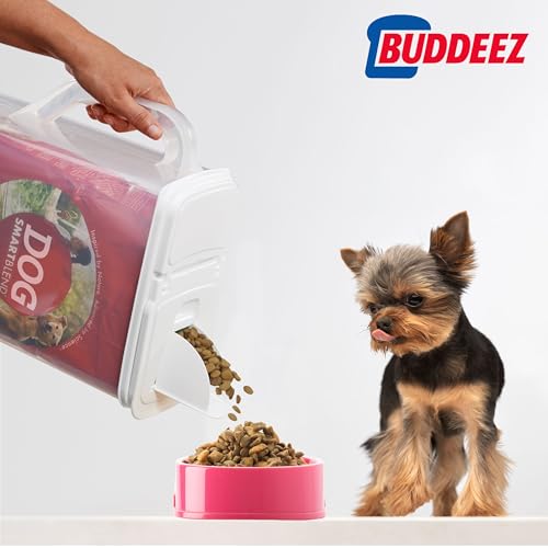 Buddeez Pet Food Storage Container - 8 Quart Capacity Bird Seed Container & Dog Food Storage, with Durable EZ Grip Handle and EZ Flip Lid with Pour Spout