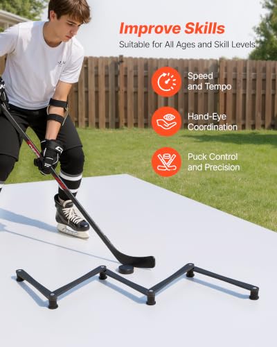 VEVOR Hockey Training Equipment, 5-Section Adjustable Hockey Stick Handling Trainer, Portable On/Off Ice Trainer, Lightweight Solid Sports Tool for Puck Control, Reaction Time, Hand-Eye Coordination