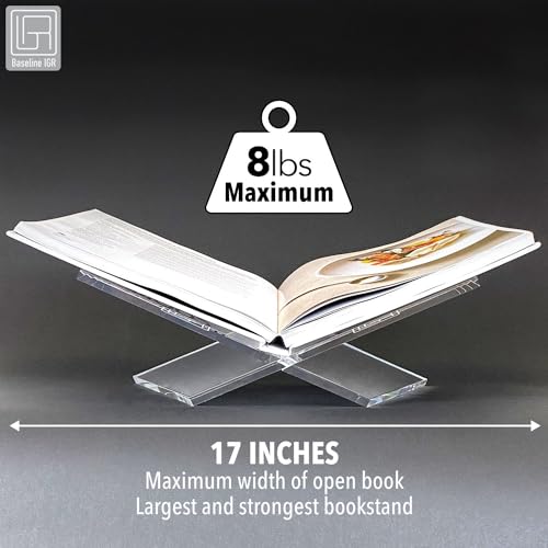 Medium Clear Acrylic Book Stand, 8.7” x 6.3” x 3.6”, Acrylic Book Holder, Open Bookstand for Display and Reading Cookbooks, Art Books, Bibles, Magazines - Home and Office - color: Clear, size: Medium