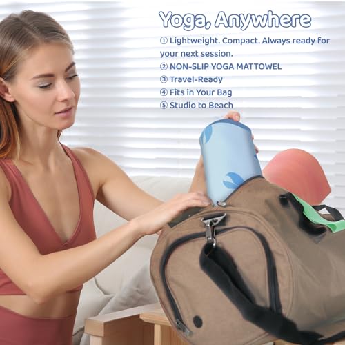 Breling Blue Bow Yoga Mat Towel with Grip Dot Preppy Coquette Bow Non Slip Ultra Absorbent Soft Microfiber Towel Without Hot Yoga Mat 72 x 24 Inch for Pilates Fitness Gym Women Birthday Gifts - color: Blue