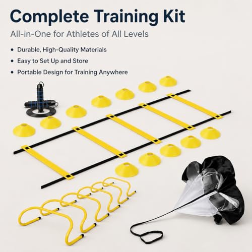 Agility Training Set, Speed Training Set with Ladder, Cones, Hurdles & Parachute, Athletic Gear for Football Basketball - style: Speed And Agility Training Set