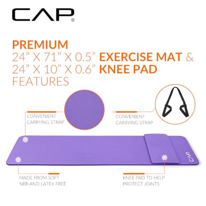 CAP Barbell 1/2-Inch High Density Exercise Yoga Mat with Strap | Multiple Options - color: Purple, style: Yoga Mat w/Knee Pad
