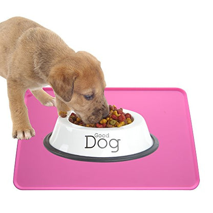 Dog Food Mat, Silicone Dog Cat Bowl Mat, Non Slip Pet Feeding Mat Waterproof Dog Placemat for Small Animals (18.5"x11.8", Pink) - color: Pink, size: 18.5"x11.8"