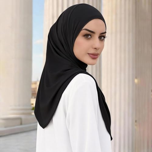 Instant Hijab Ready To Wear Hijab Scarf for Women Soft Long Muslim Jersey Hijabs Head Scarf for Prayer Abaya - color: Black