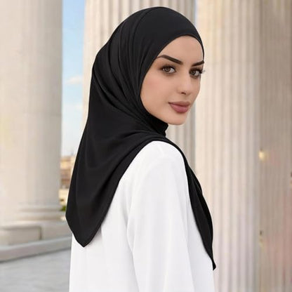 Instant Hijab Ready To Wear Hijab Scarf for Women Soft Long Muslim Jersey Hijabs Head Scarf for Prayer Abaya - color: Black