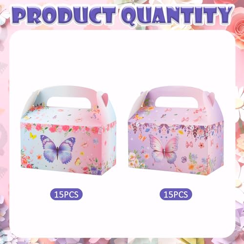Sumalon 손잡이가 달린 파티 선물 상자 30개, 16.3cm(6.3인치) 접이식 종이 간식 상자 캔디 박스, 생일, 샤워, 결혼식, 파티 용품 장식용 선물 상자 (나비) - color: 나비.