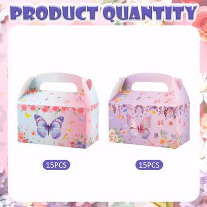 Sumalon 손잡이가 달린 파티 선물 상자 30개, 16.3cm(6.3인치) 접이식 종이 간식 상자 캔디 박스, 생일, 샤워, 결혼식, 파티 용품 장식용 선물 상자 (나비) - color: 나비.