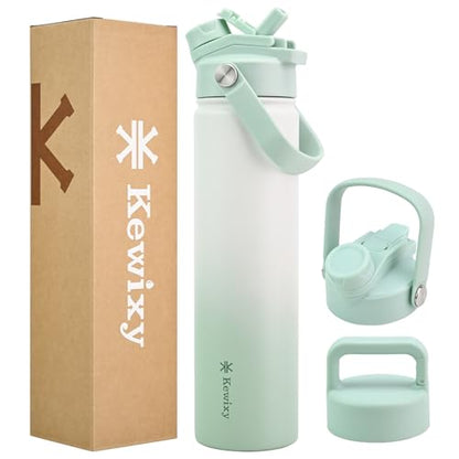 24 oz Insulated Water Bottle, 2-in-1 Lid, Straw & Spout with Protected, Leak Proof, Keep Cold 24H, Cup Holder Fit, Stainless Steel, Metal, Reusable, for Travel, Gym and School, 2 Lids, Iced Mint - color: Iced Mint, size: 24 Ounces